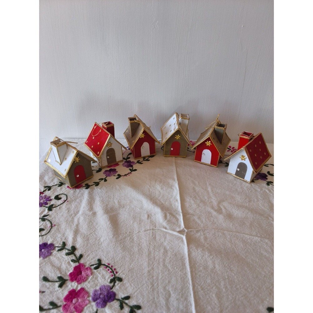 Vintage Putz Cardboard House Village Lot of 6 Japan Christmas